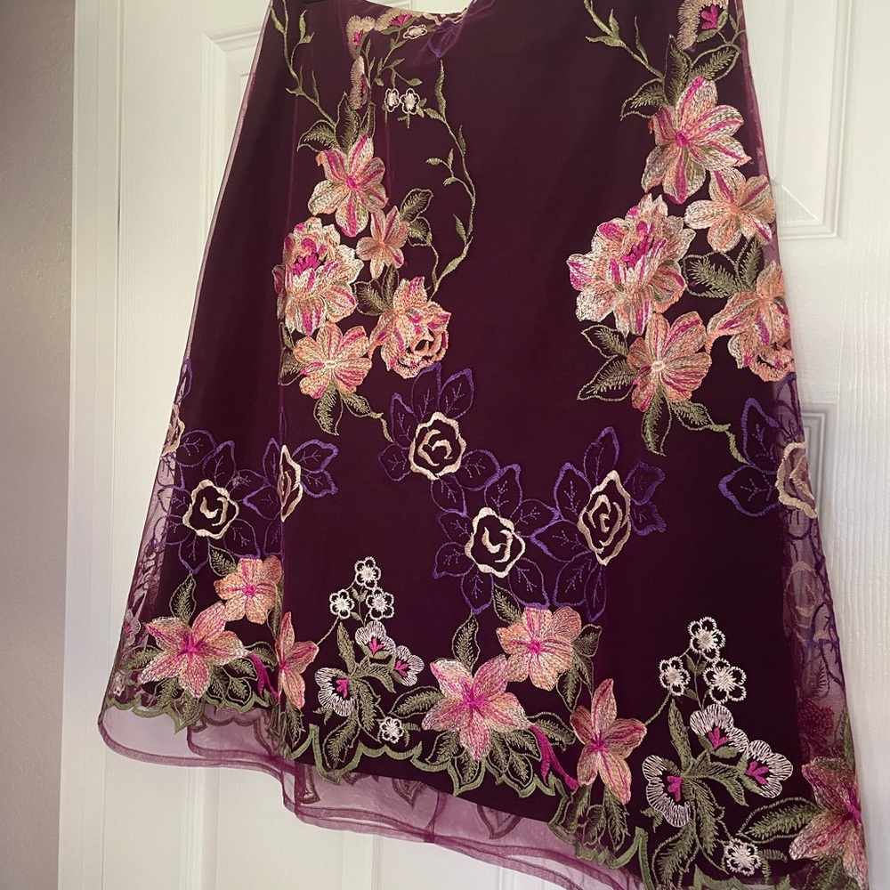 Floral Embroidered Skirt - Purple and Pink